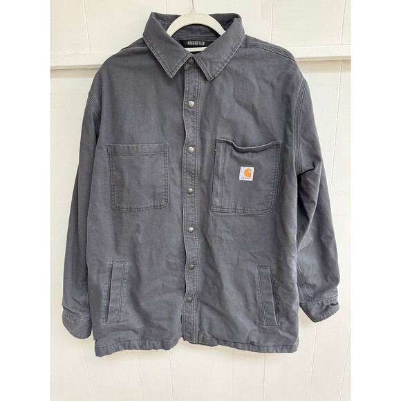 Carhartt Rugged Flex Shirt Jacket XL Gray Fleece Lined Workwear Shacket Relaxed